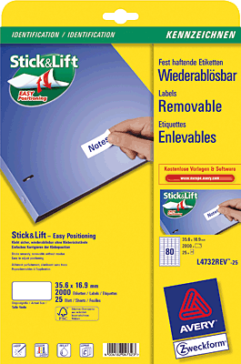 Avery Zweckform InkJet + Laser + Kopier-Etiketten/L4732REV-25 35,6 x 16,9 mm weiß Inh.2000