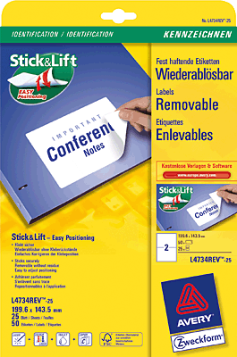 Avery Zweckform InkJet + Laser + Kopier-Etiketten/L4734REV-25 199,6 x 143,5 mm weiß Inh.50