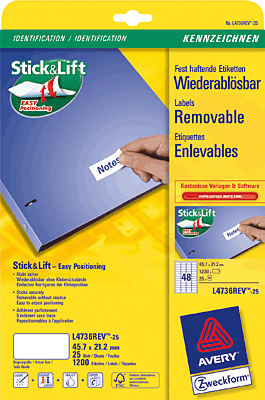 Avery Zweckform InkJet + Laser + Kopier-Etiketten/L4736REV-25 45,7 x 21,2 mm weiß Inh.1200