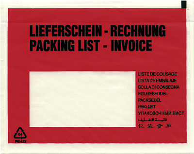 Dokumententaschen C6 Lieferschein-Rechnung/522184 rot/schwarz 165x110 mm 45my Inh.1000