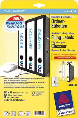 Avery Zweckform Ordnerrücken-Etiketten schmal/lang/L4758-25 weiß Inh.125