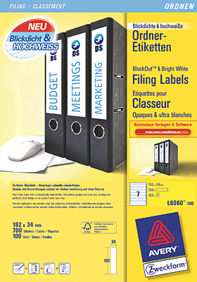 Avery Zweckform Ordnerrücken-Etiketten schmal/L4760-100 weiß Inh.700
