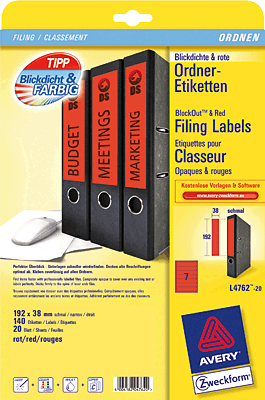 Avery Zweckform Ordnerrücken-Etiketten schmal/L4762-20 rot Inh.140