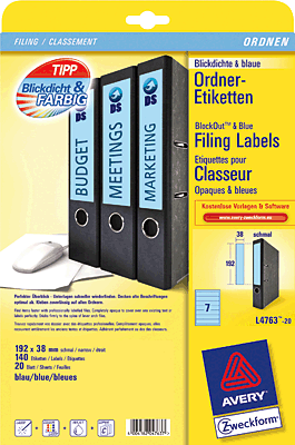 Avery Zweckform Ordnerrücken-Etiketten schmal/L4763-20 blau Inh.140