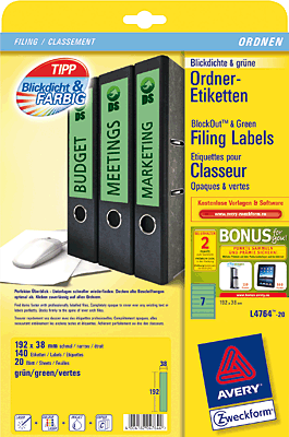 Avery Zweckform Ordnerrücken-Etiketten schmal/L4764-20 grün Inh.140