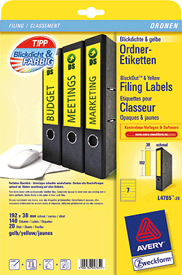 Avery Zweckform Ordnerrücken-Etiketten schmal/L4765-20 gelb Inh.140