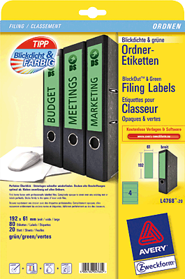 Avery Zweckform Ordnerrücken-Etiketten/L4768-20 grün Inh.80