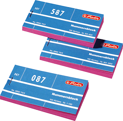 Herlitz Nummernblöcke/892703 105x50 mm sortiert Nr. 1-1000 Inh.1000 Blatt