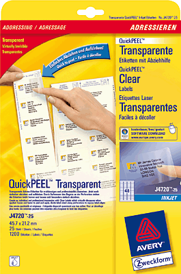 Avery Zweckform Inkjet-Etiketten/J4720-25 45,7x21,2 mm transparent Inh.1200