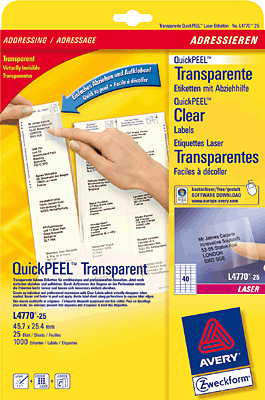 Avery Zweckform Laser+Kopier-Etiketten/L4770-25 45,7x25,4mm transparent Inh.1000