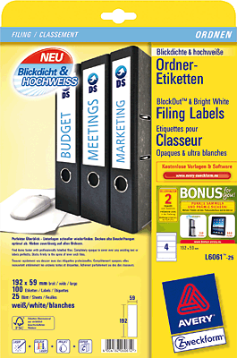 Avery Zweckform Ordnerrücken-Etiketten/L6061-25 weiß Inh.100