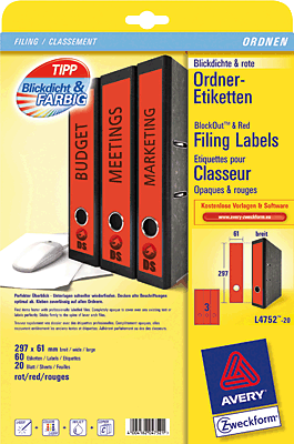Avery Zweckform Ordnerrücken-Etiketten/L4752-20 rot Inh.60