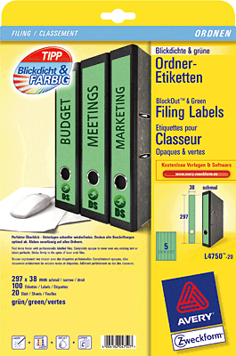 Avery Zweckform Ordnerrücken-Etiketten schmal/lang/L4750-20 grün Inh.100