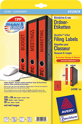 Avery Zweckform Ordnerrücken-Etiketten schmal/lang/L4748-20 rot Inh.100