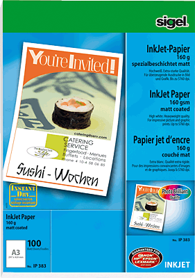 Sigel InkJet-Papier spezialbeschichtet/IP383 A3 hochweiß 160 g/qm Inh.100