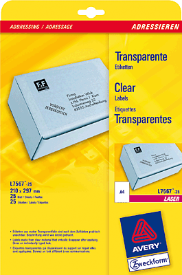 Avery Zweckform Laser-Etiketten QuickPeel/L7567-25 210x297 mm transparent Polyester Inh.25