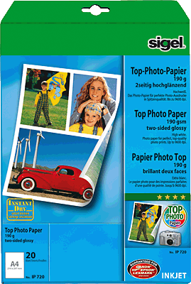 Sigel InkJet-Photo-Papier, 2seitig hochglänzend/IP720 A4 hochweiß 190g/qm Inh.20