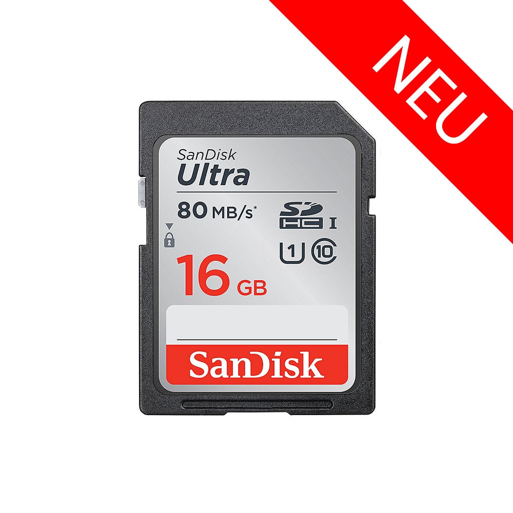 SanDisk Ultra 16 GB SDHC Speicherkarte (80 MB/s, Class 10, UHS-I)