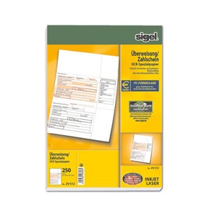 Sigel PC-Überweisung/Zahlschein, 250 Blatt