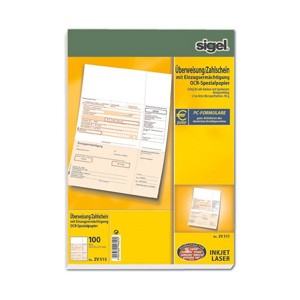 Sigel PC-Überweisung/Zahlschein mit Einzugsermächtigung, 100 Blatt
